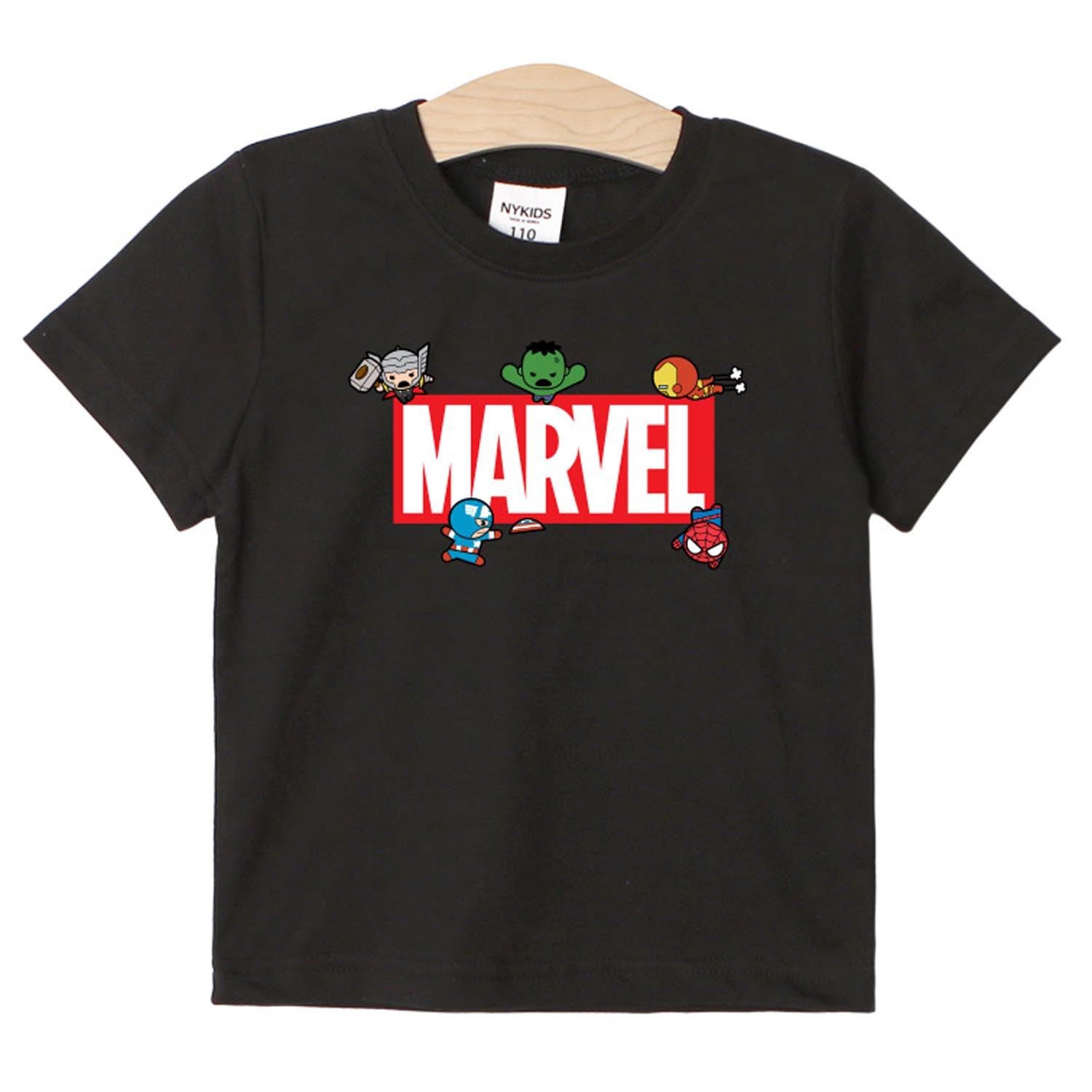 純棉T-Q版英雄紅底MARVEL-黑 (110號)