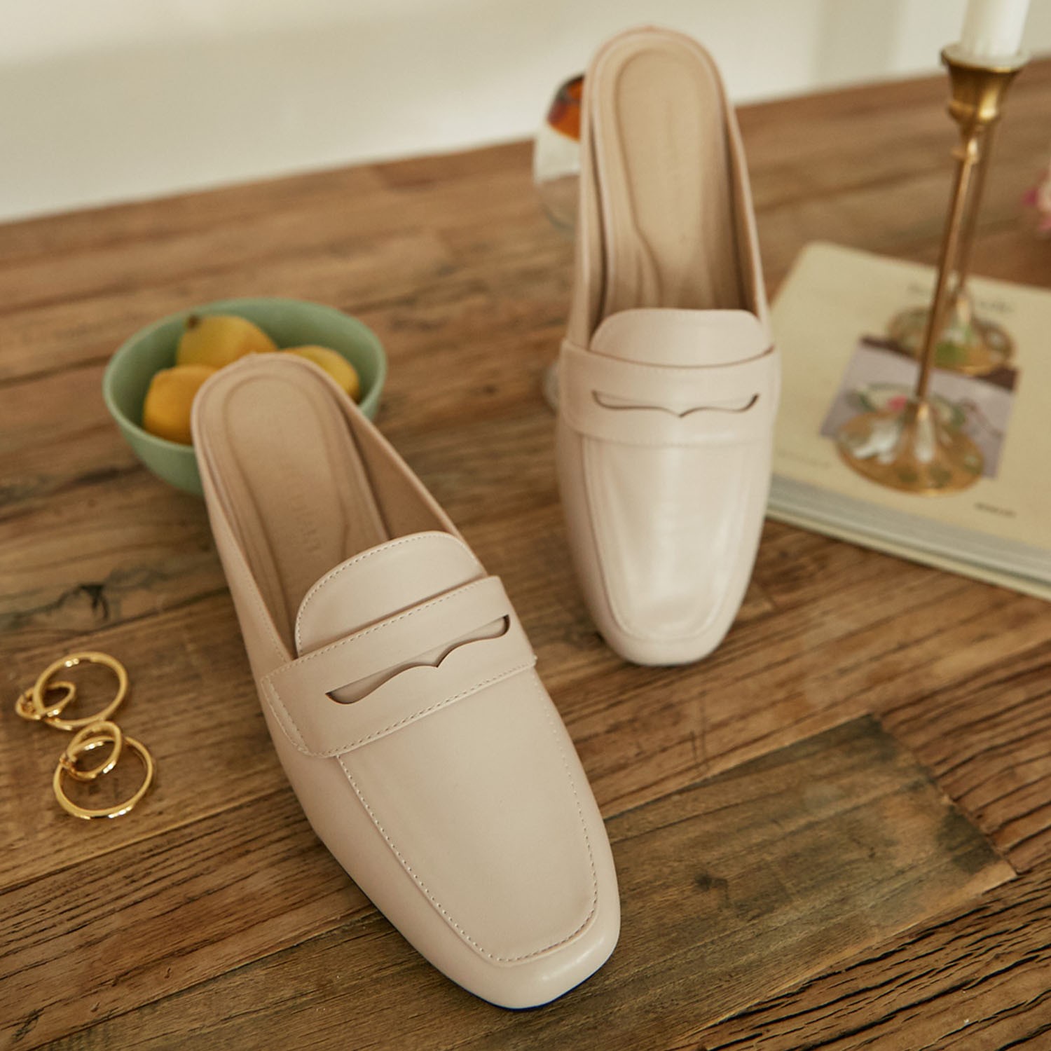 鏤空軟底穆勒鞋(2.5cm)-淺杏 (22.5)