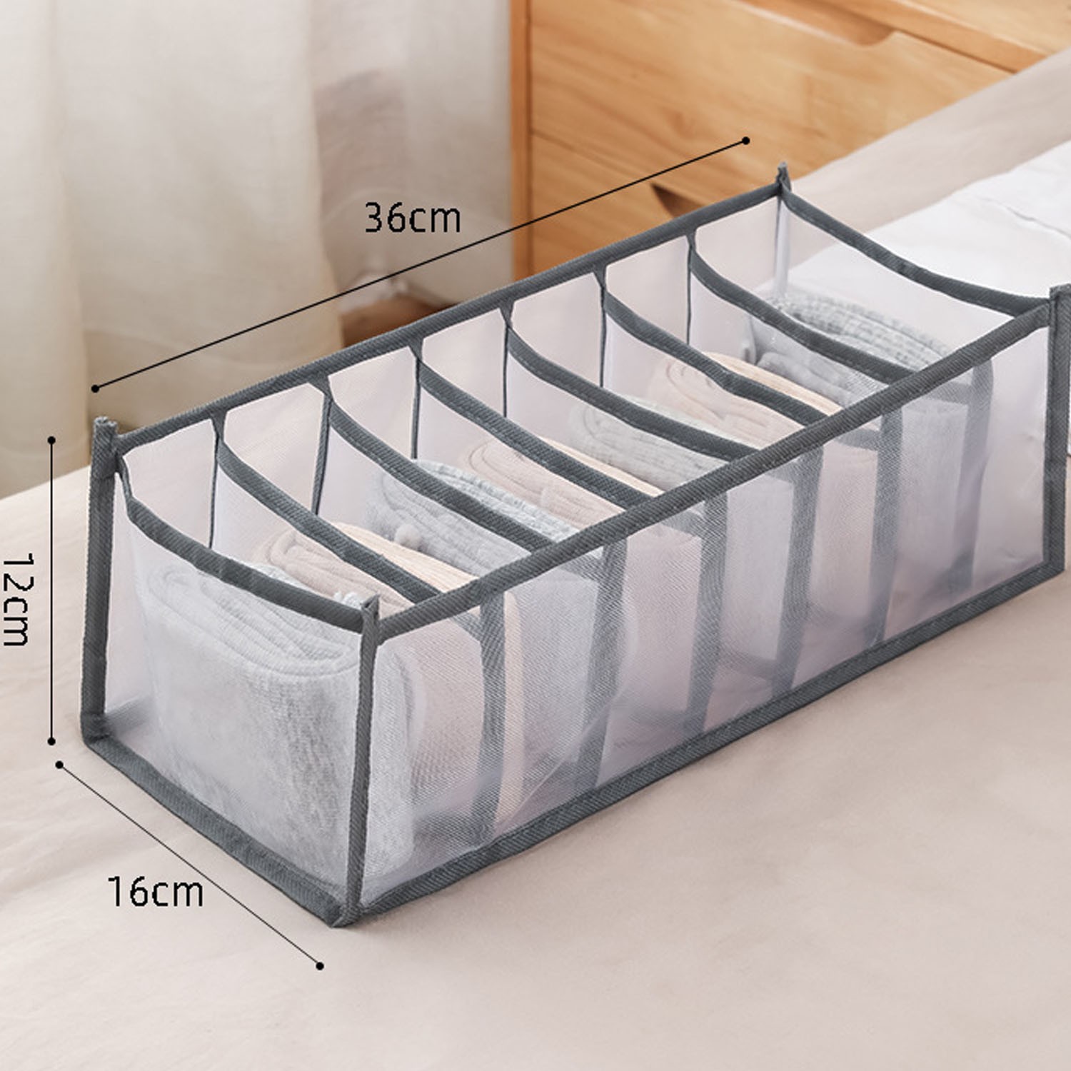 透明網格衣服分隔收納盒-灰色 (7格中號)