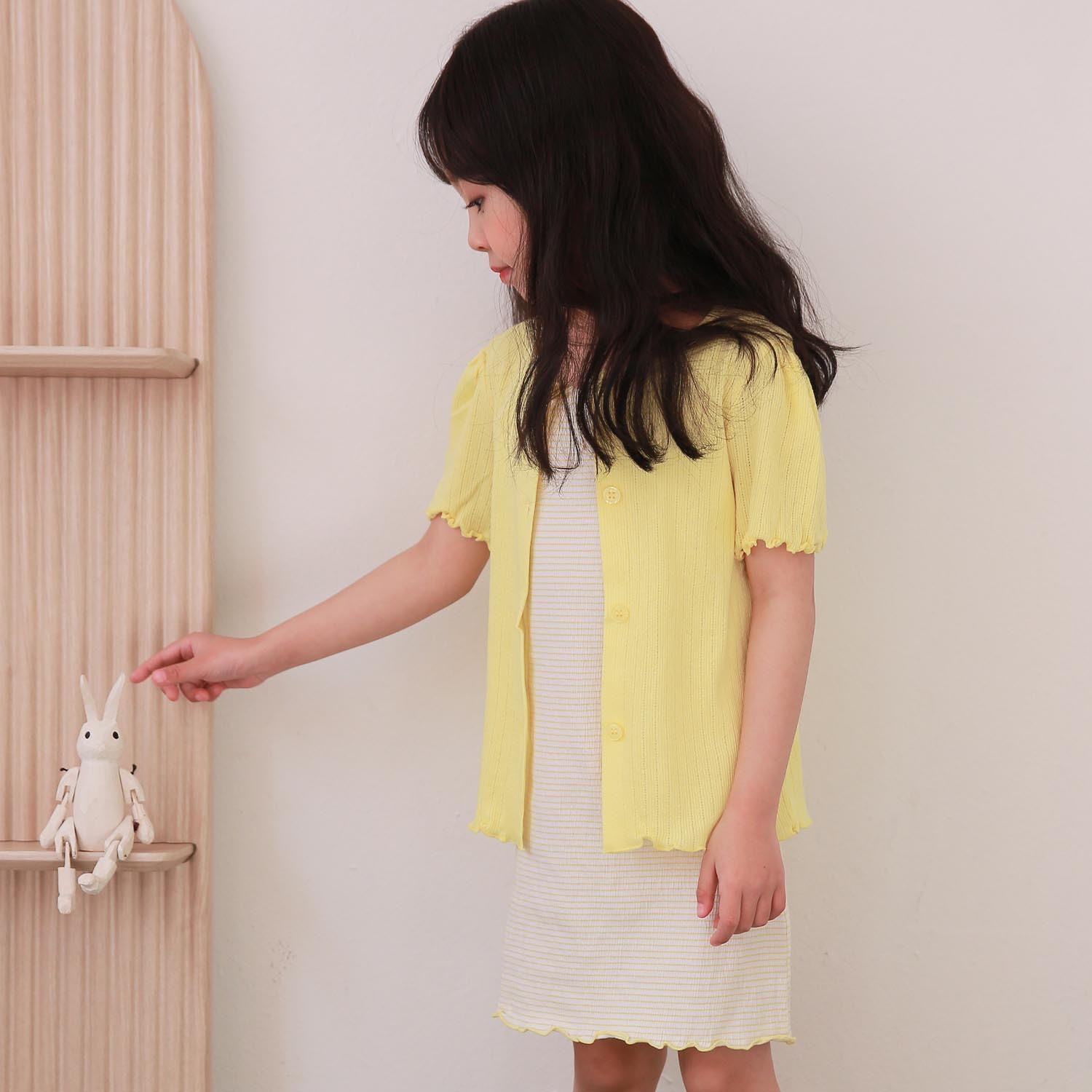 兩件式外套背心裙套裝-黃 (5號90-95cm])