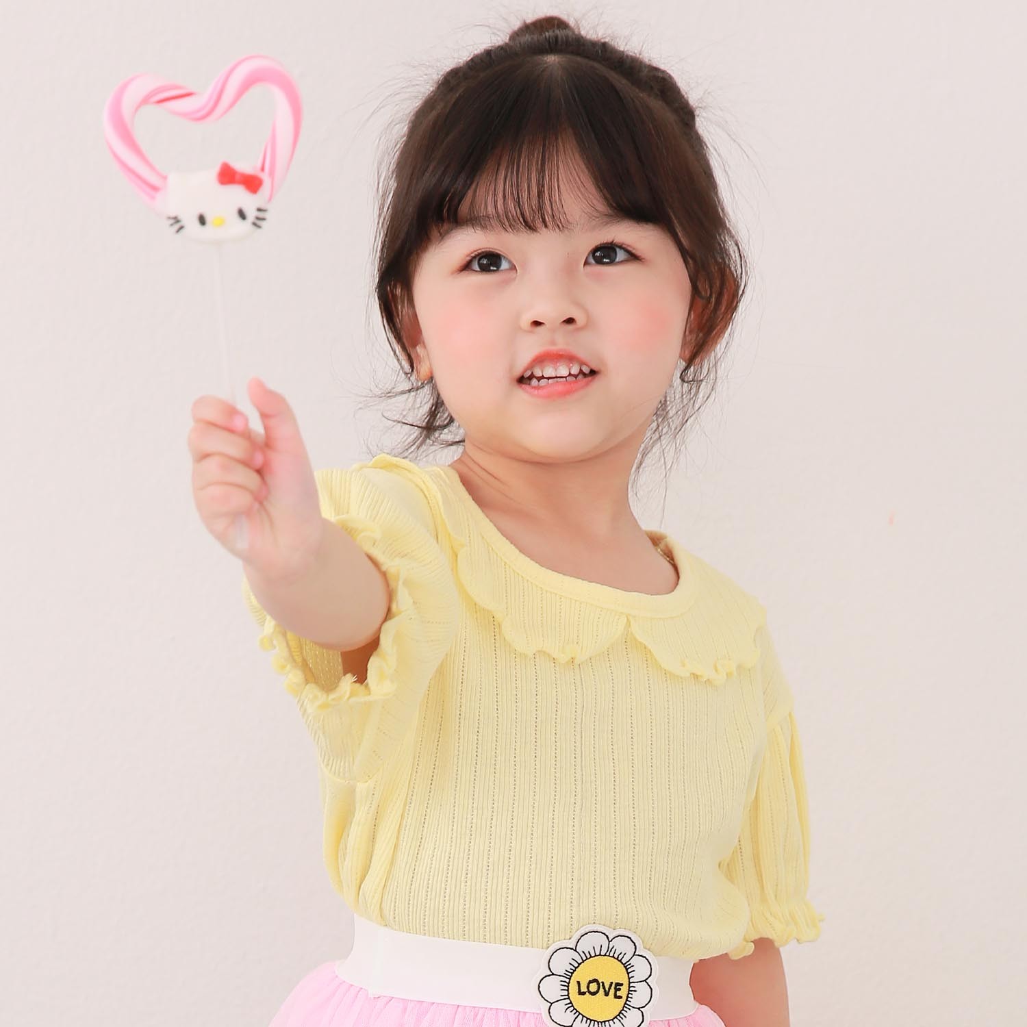 荷葉領針織上衣-鵝黃 (5號90-95cm])