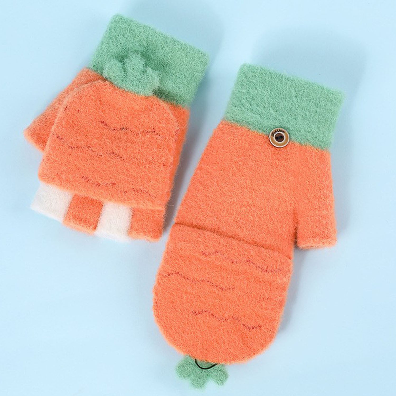 兒童毛絨絨翻蓋手套-紅蘿蔔-橘色 (建議3-6歲)