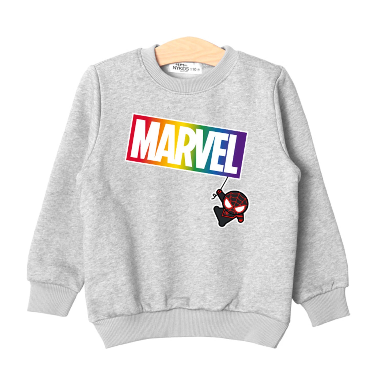 復仇者聯盟裏起毛印花T-Marvel彩虹字-灰 (110號)