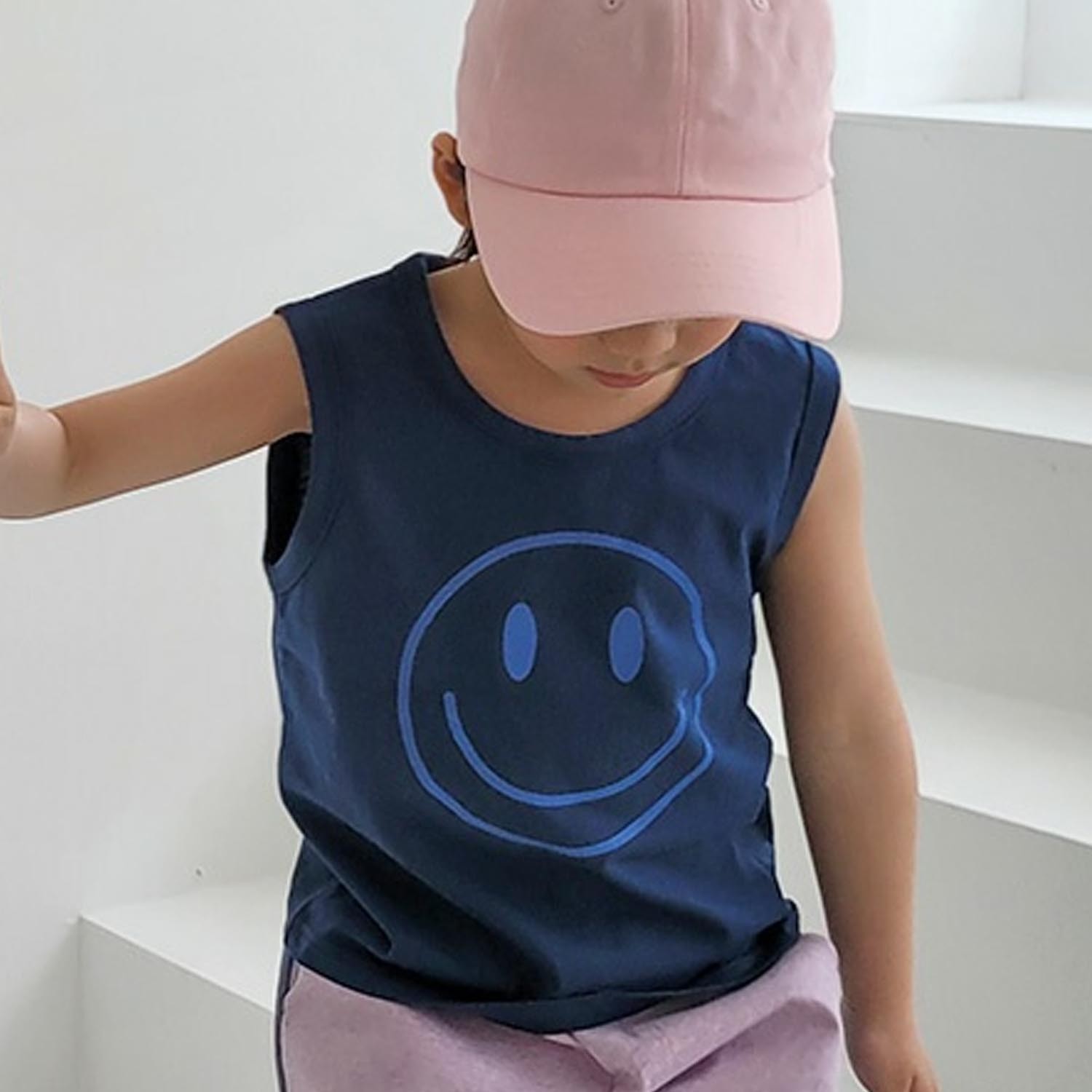 笑臉無袖背心-深藍 (5號[90-95cm])