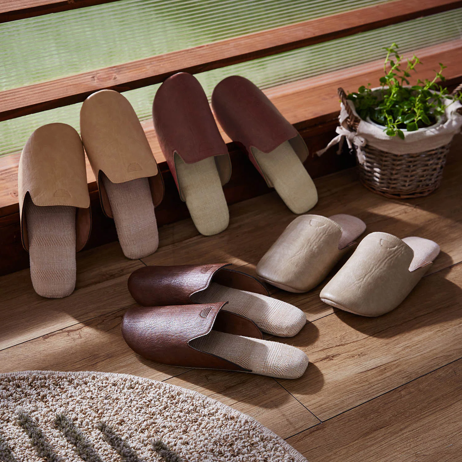 日本千趣會 - 無印風 麵包型室內拖鞋4件組-大地色系 (23-26cm)