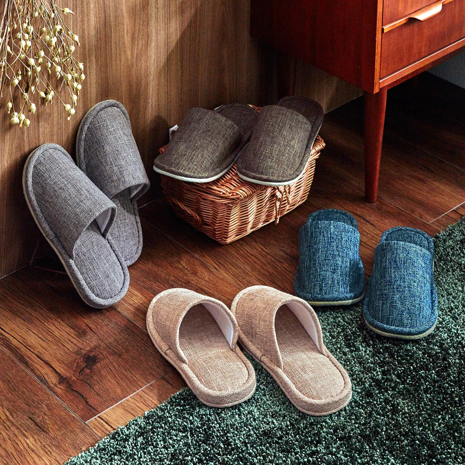 日本千趣會 - 無印風 簡約室內拖鞋4件組-莫蘭迪色系 (23-26cm)