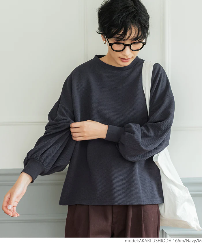 日本 COCA - 小立領落肩澎澎袖上衣-黑