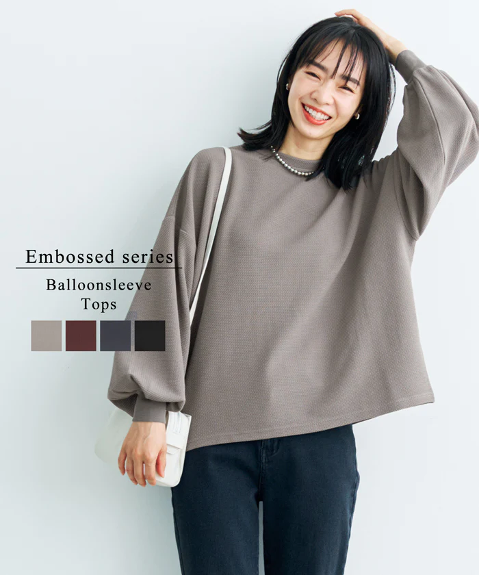 日本 COCA - 小立領落肩澎澎袖上衣-黑