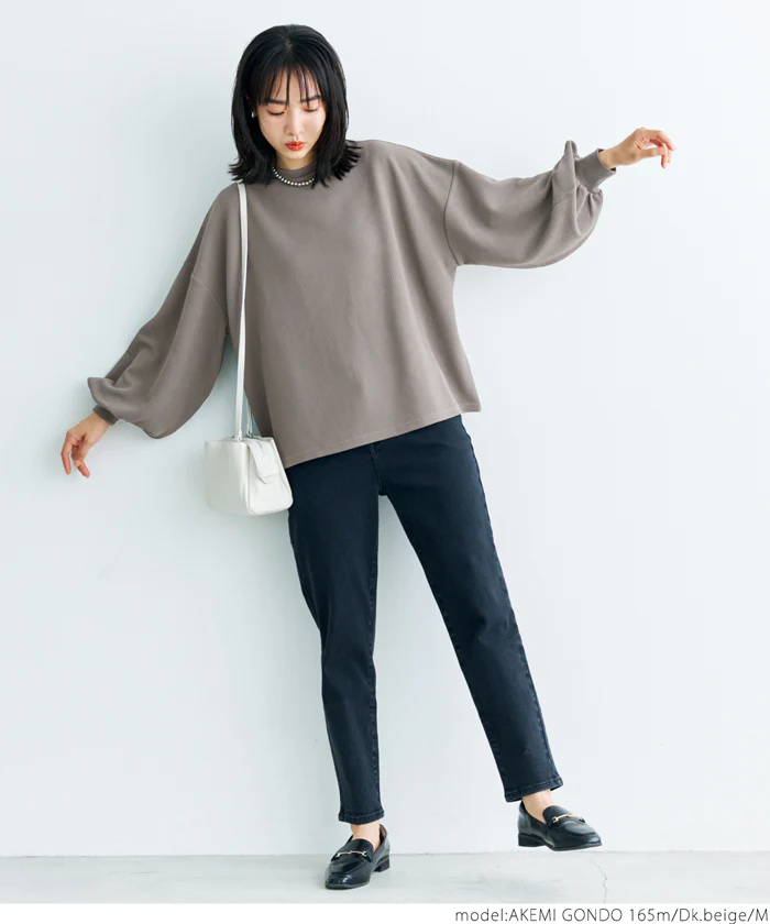 日本 COCA - 小立領落肩澎澎袖上衣-黑