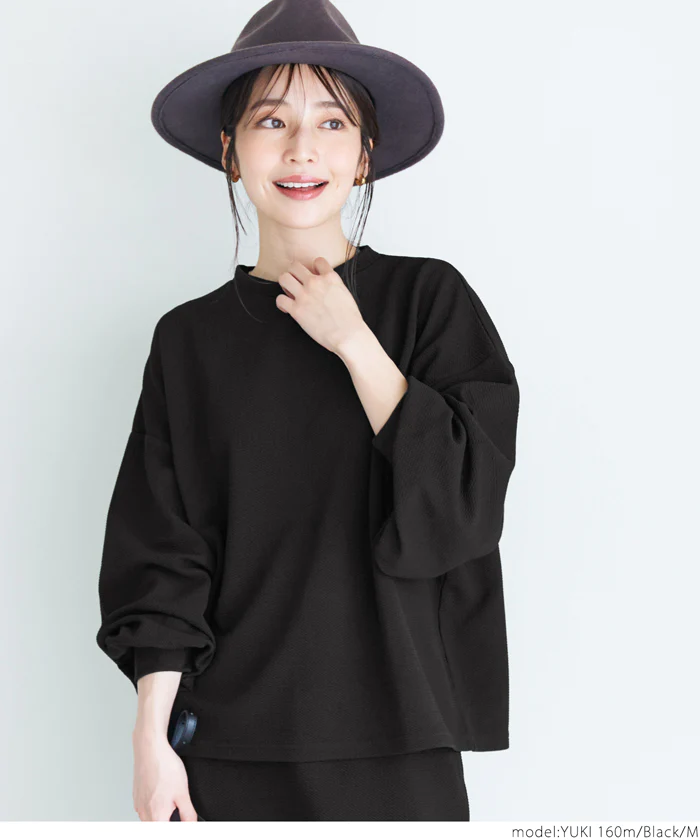 日本 COCA - 小立領落肩澎澎袖上衣-黑