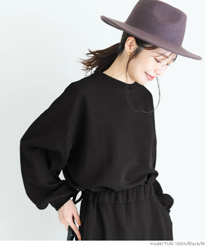 日本 COCA - 小立領落肩澎澎袖上衣-黑