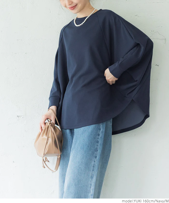 日本 COCA - 休閒簡約圓領飛鼠袖上衣-海軍藍