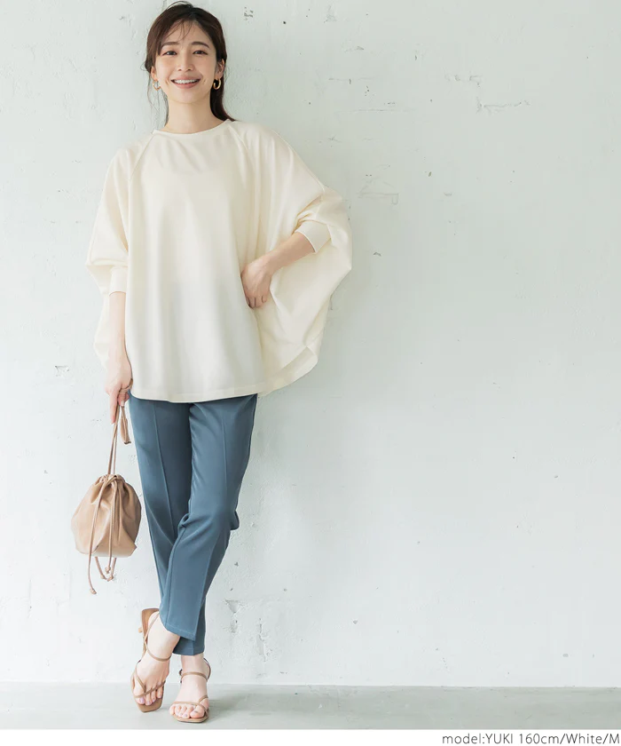 日本 COCA - 休閒簡約圓領飛鼠袖上衣-海軍藍