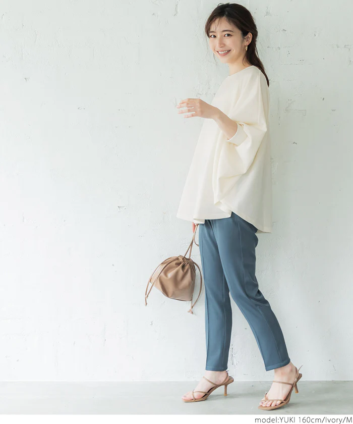 日本 COCA - 休閒簡約圓領飛鼠袖上衣-海軍藍