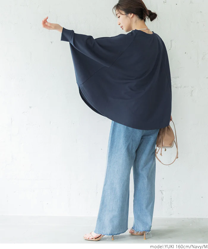 日本 COCA - 休閒簡約圓領飛鼠袖上衣-海軍藍