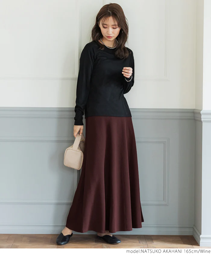日本 COCA - A字顯瘦休閒長裙-素色-酒紅