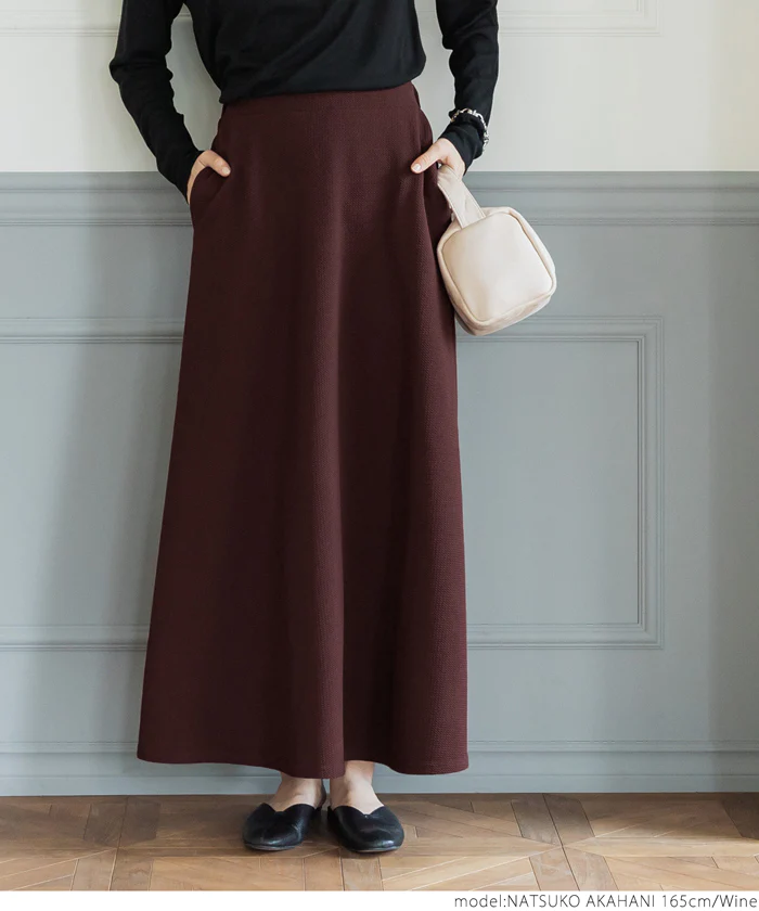 日本 COCA - A字顯瘦休閒長裙-素色-酒紅