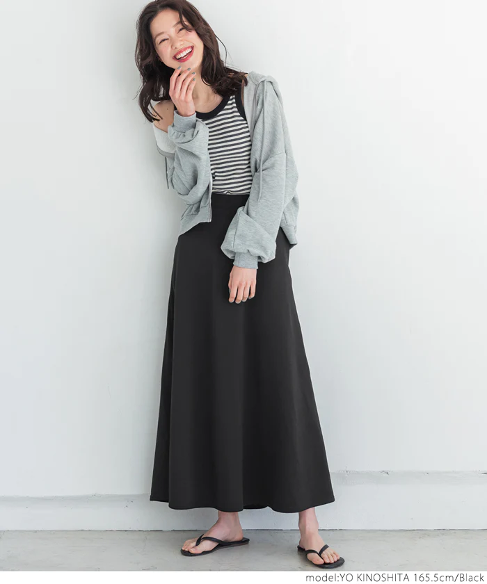 日本 COCA - A字顯瘦休閒長裙-素色-酒紅