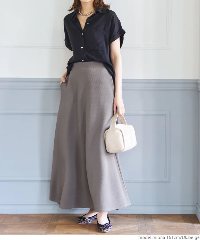 日本 COCA - A字顯瘦休閒長裙-素色-酒紅