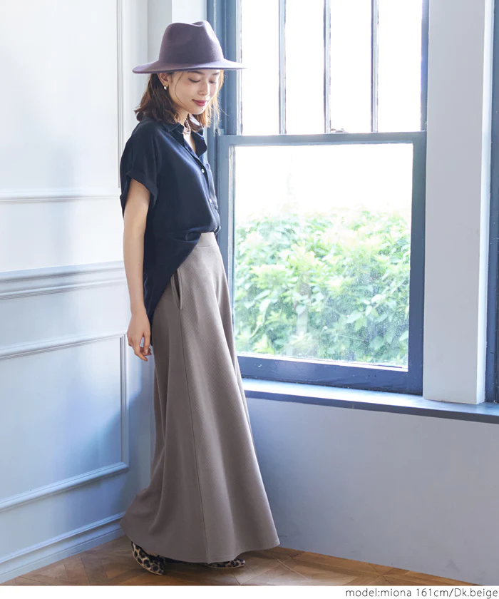 日本 COCA - A字顯瘦休閒長裙-素色-酒紅