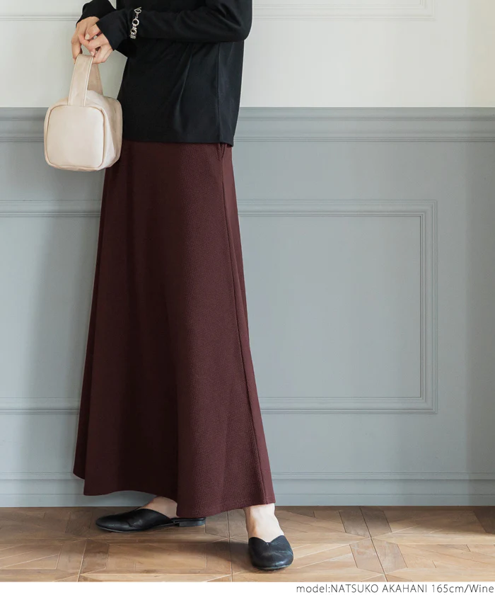 日本 COCA - A字顯瘦休閒長裙-素色-酒紅