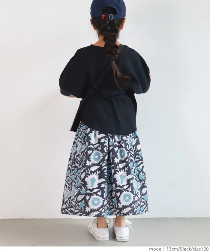 日本 COCA - 印度棉 手染印花修身長裙-孩子-黑藍