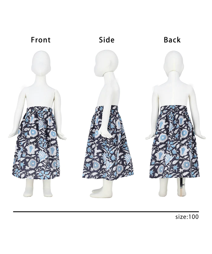 日本 COCA - 印度棉 手染印花修身長裙-孩子-黑藍