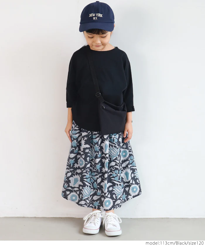 日本 COCA - 印度棉 手染印花修身長裙-孩子-黑藍