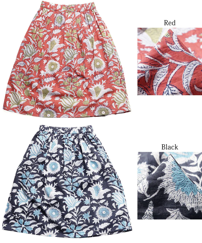 日本 COCA - 印度棉 手染印花修身長裙-孩子-黑藍