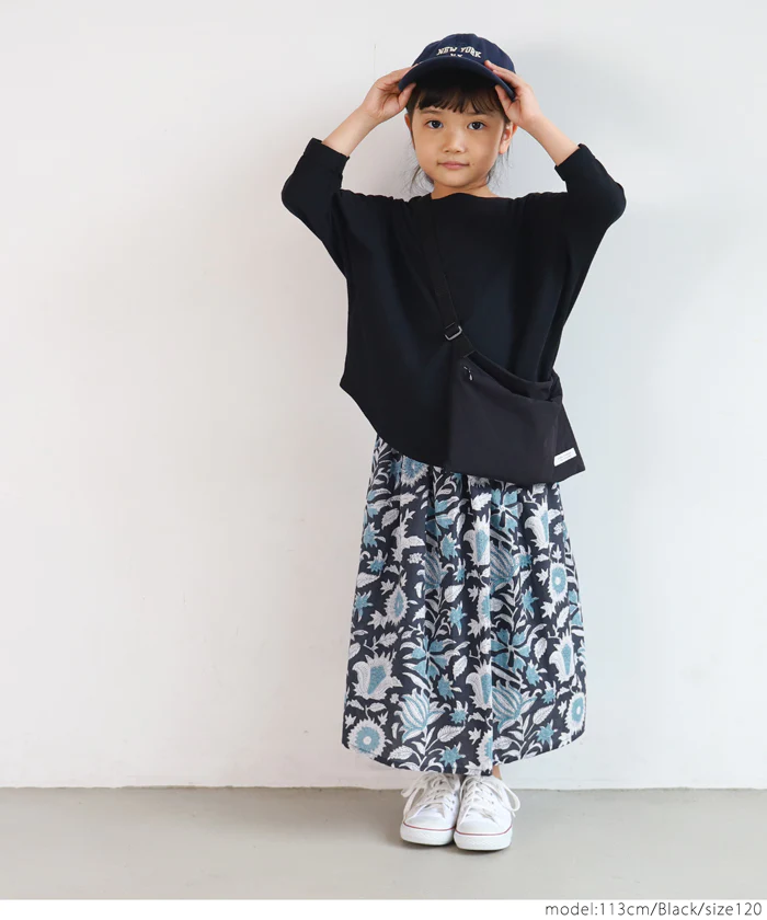 日本 COCA - 印度棉 手染印花修身長裙-孩子-黑藍