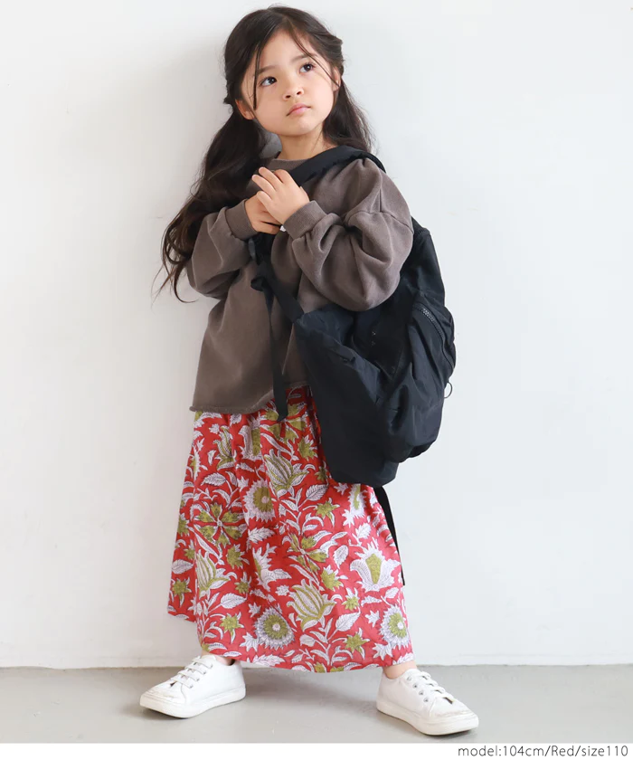 日本 COCA - 印度棉 手染印花修身長裙-孩子-黑藍