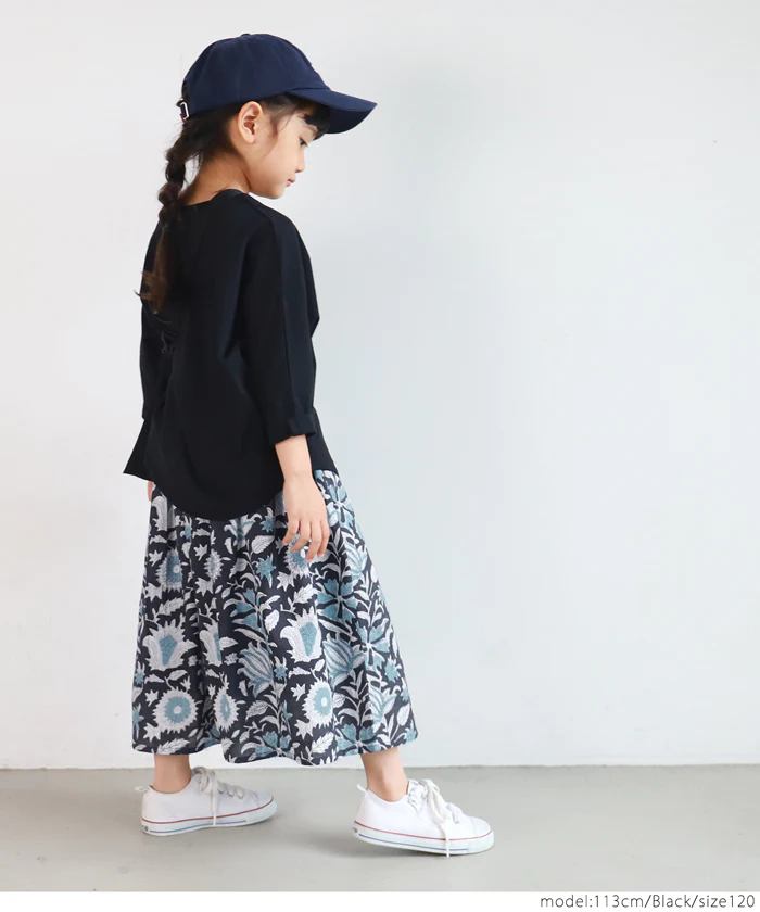日本 COCA - 印度棉 手染印花修身長裙-孩子-黑藍