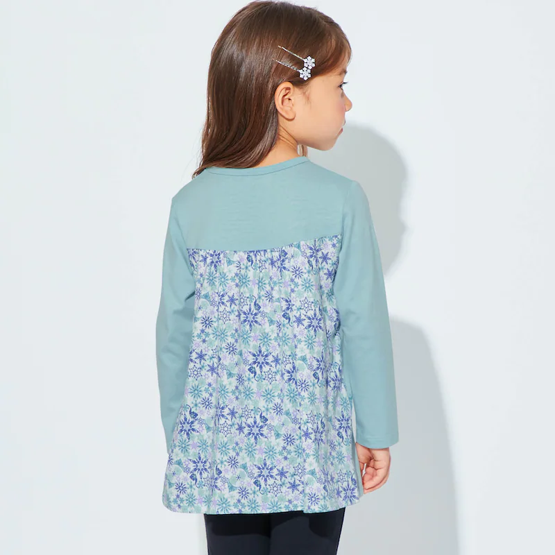 日本千趣會 - 迪士尼印花拼接長袖上衣-艾莉兒-薄荷綠