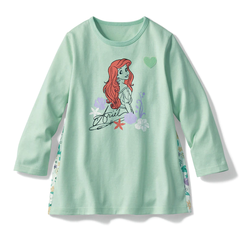 日本千趣會 - 迪士尼印花拼接長袖上衣-艾莉兒-薄荷綠