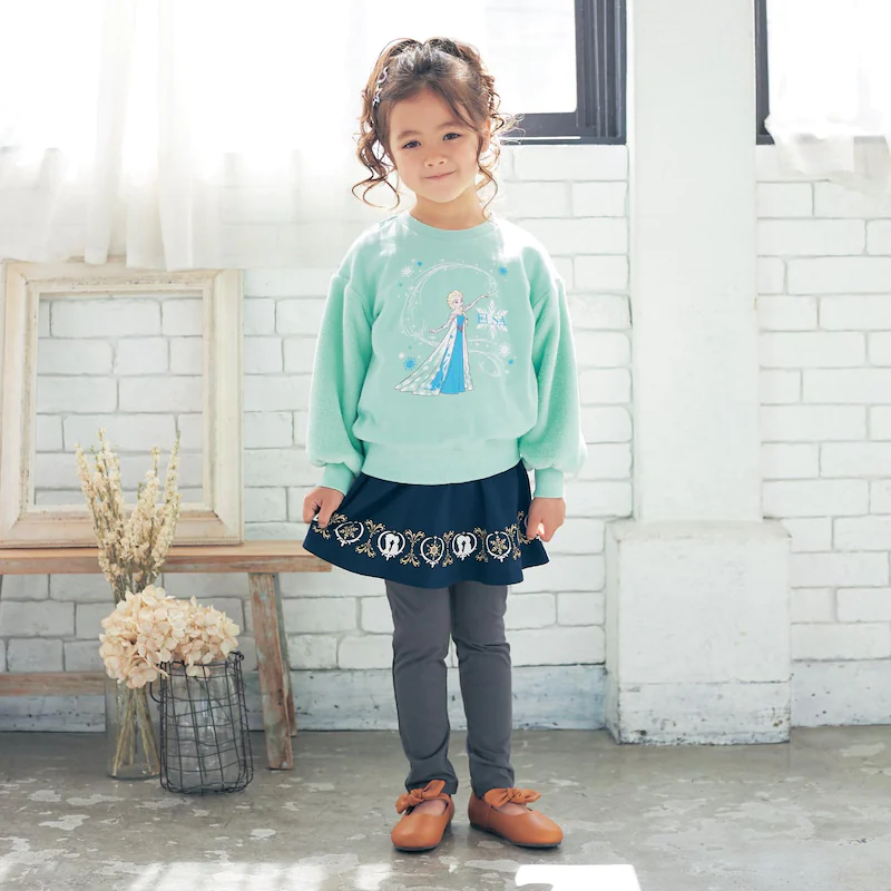 日本千趣會 - 迪士尼印花內搭褲裙-艾莎雪花-深藍