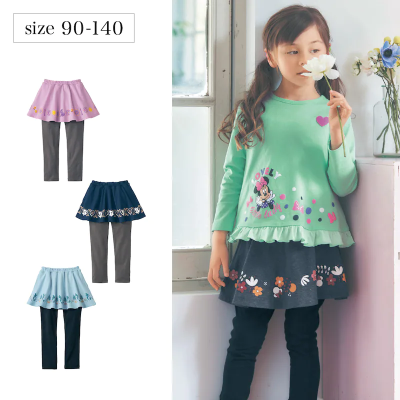 日本千趣會 - 迪士尼印花內搭褲裙-艾莎雪花-深藍