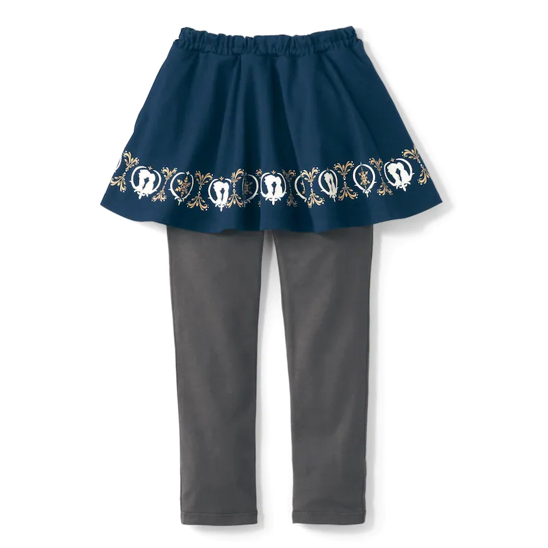 日本千趣會 - 迪士尼印花內搭褲裙-艾莎雪花-深藍