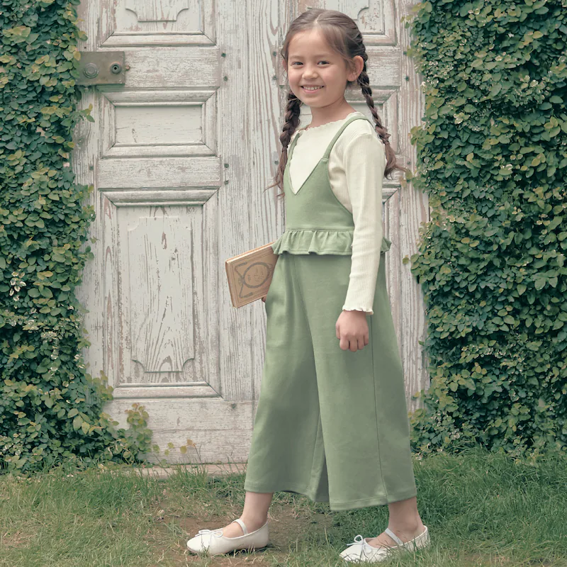 日本千趣會 - GITA 荷葉拼接吊帶褲-開心果綠