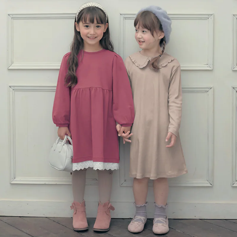 日本千趣會 - 可愛荷葉翻領長袖洋裝-卡其