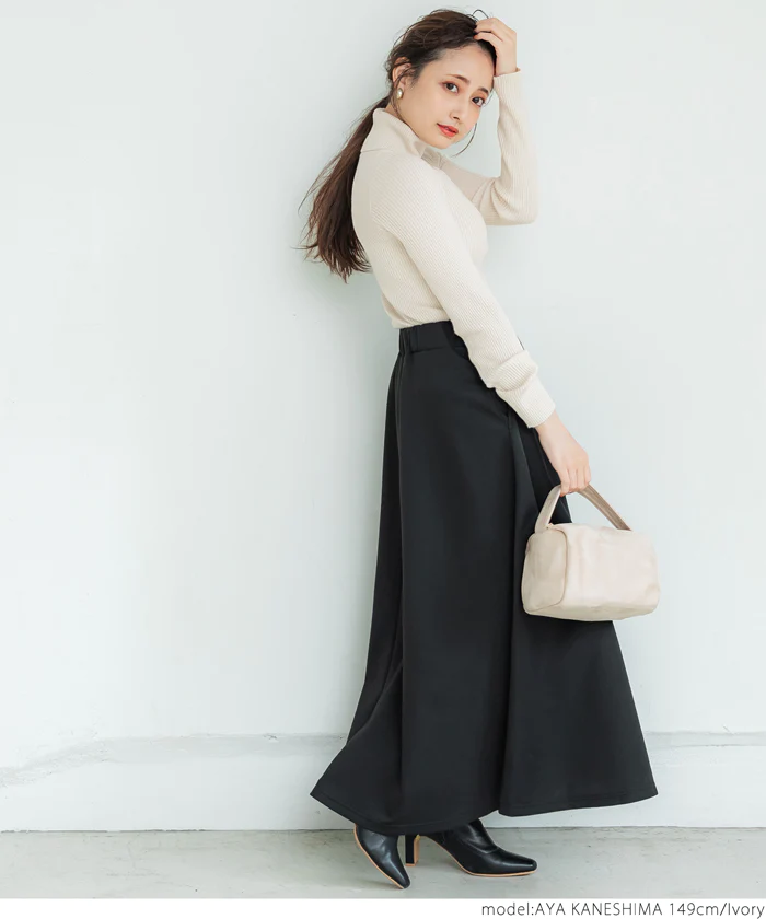 日本 COCA - 人氣定番 彈性羅紋薄針織上衣-中高領-奶油杏