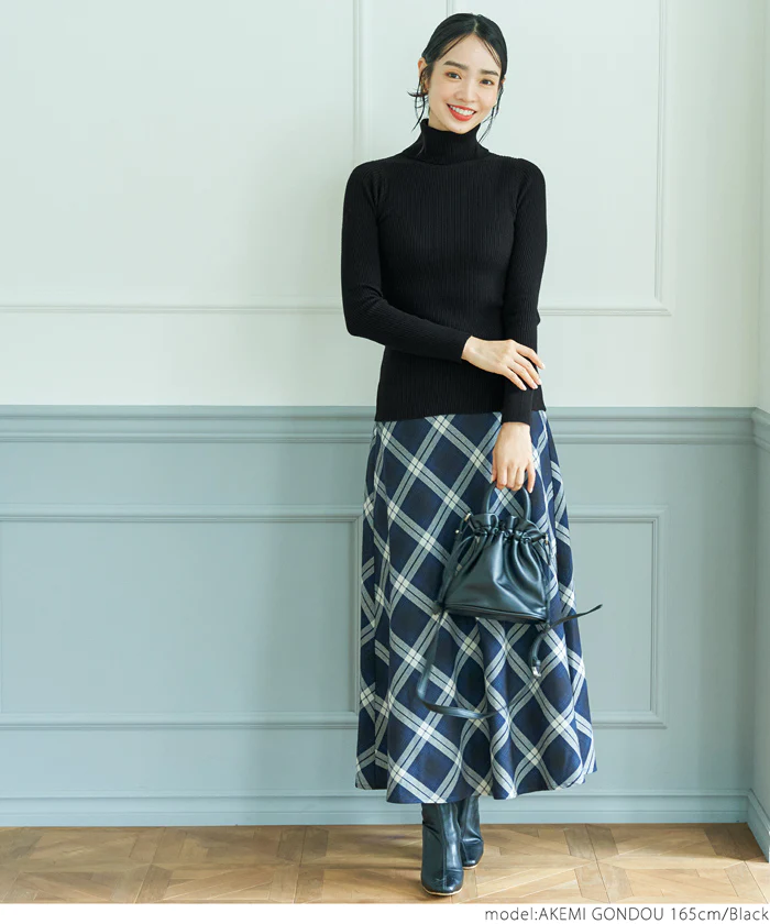 日本 COCA - 人氣定番 彈性羅紋薄針織上衣-中高領-奶油杏