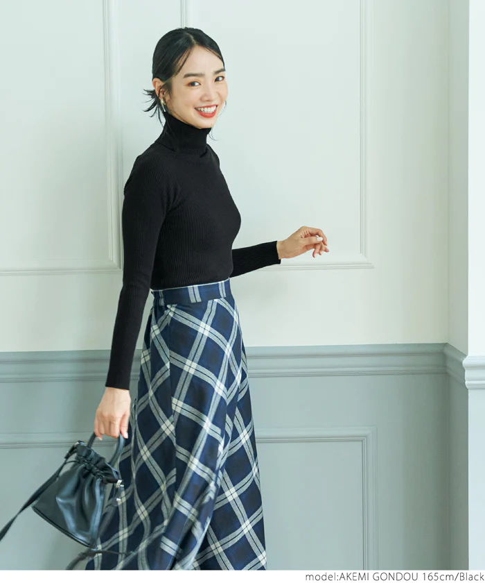 日本 COCA - 人氣定番 彈性羅紋薄針織上衣-中高領-奶油杏