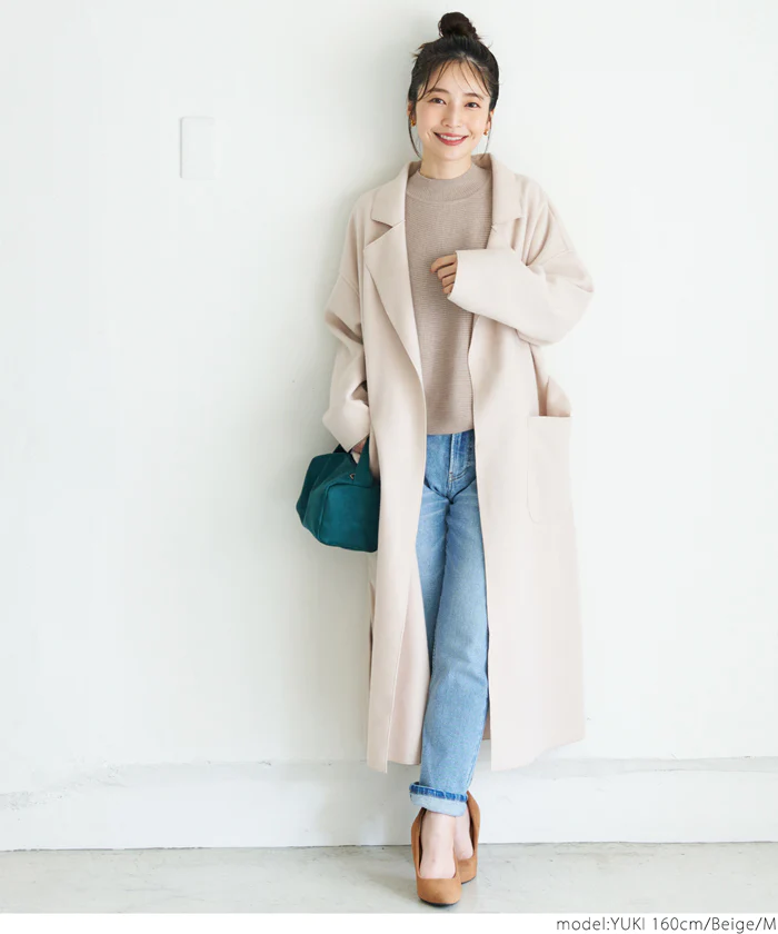 日本 COCA - 圓領舒適羅紋針織上衣-淺灰米