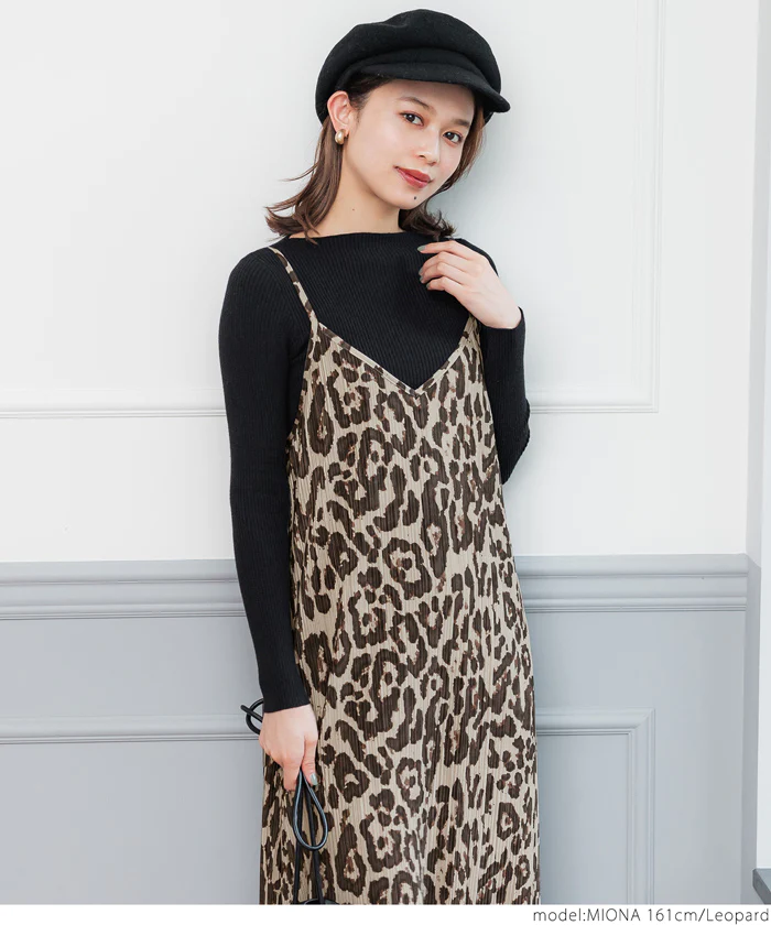 日本 COCA - 時尚豹紋吊帶裙-大人-可可杏