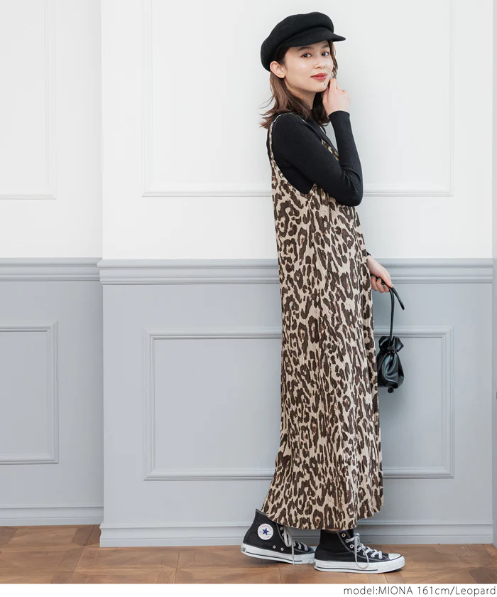 日本 COCA - 時尚豹紋吊帶裙-大人-可可杏