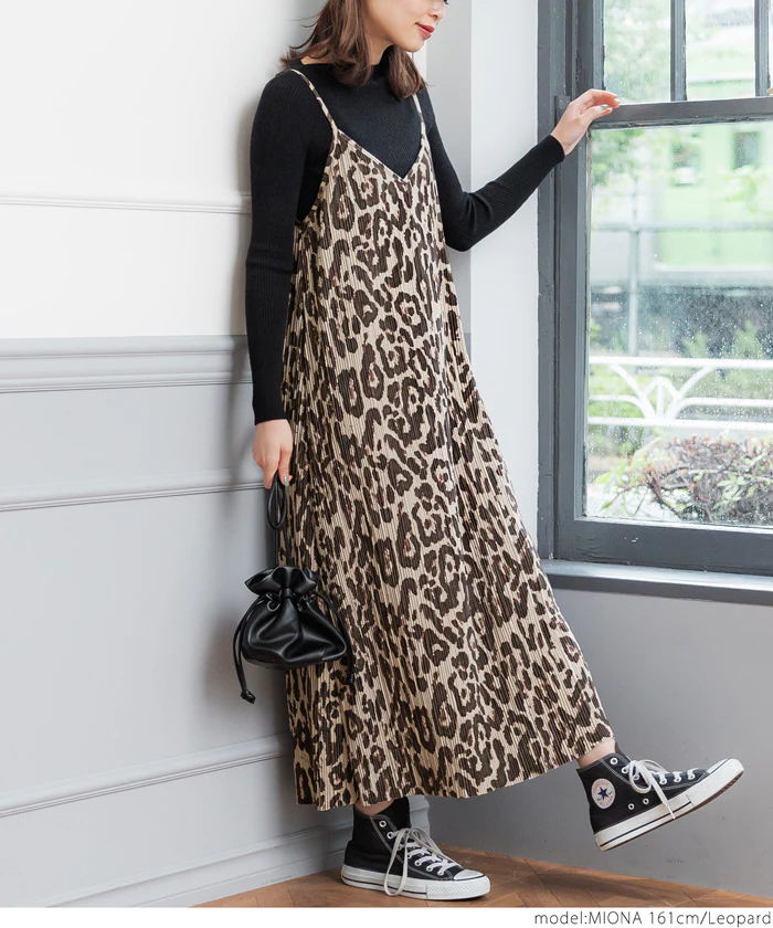 日本 COCA - 時尚豹紋吊帶裙-大人-可可杏
