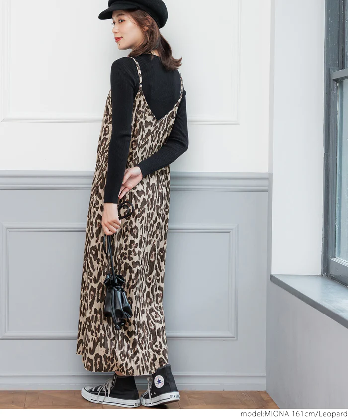 日本 COCA - 時尚豹紋吊帶裙-大人-可可杏