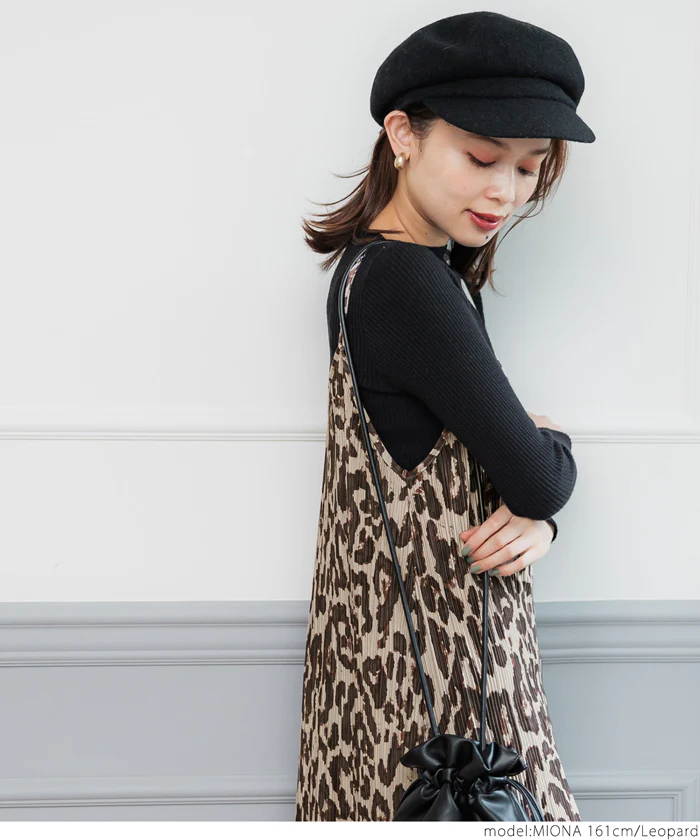 日本 COCA - 時尚豹紋吊帶裙-大人-可可杏