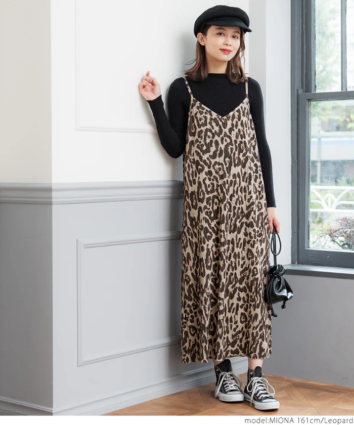 日本 COCA - 時尚豹紋吊帶裙-大人-可可杏