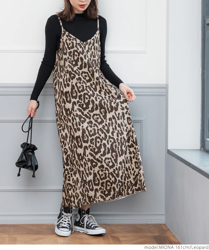 日本 COCA - 時尚豹紋吊帶裙-大人-可可杏